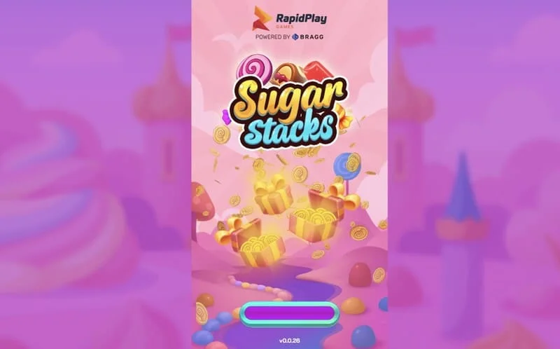 Sugar Stacks - skrini ya upakiaji na nembo ya RapidPlay Games